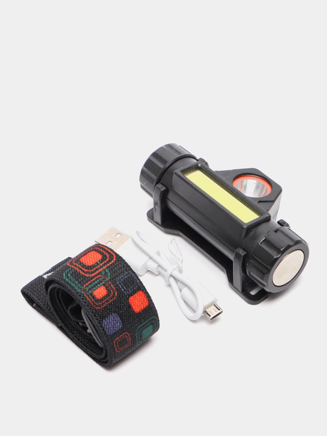Желтый фонарь налобный cо встроенным аккумулятором и зарядом от USB, регулировкой угла свечения