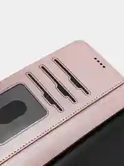 Розовый кожаный PU чехол-книжка для Xiaomi Poco M3