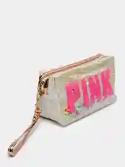 Белый косметичка PINK на молнии с бусинами