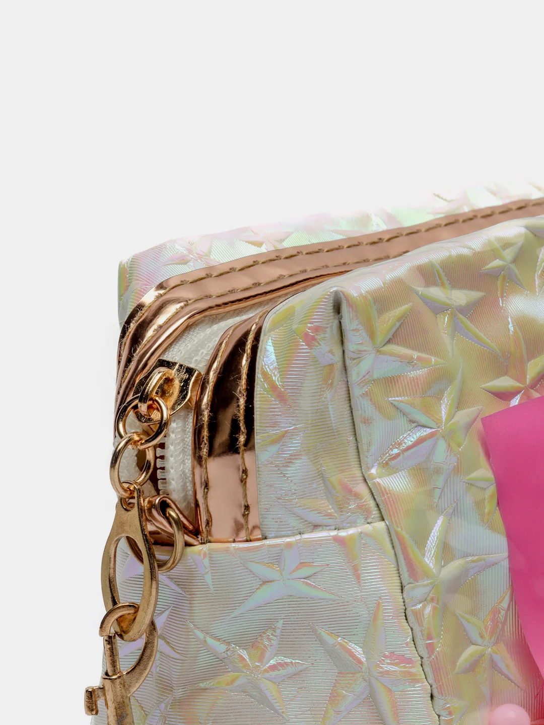 Белый косметичка PINK на молнии с бусинами