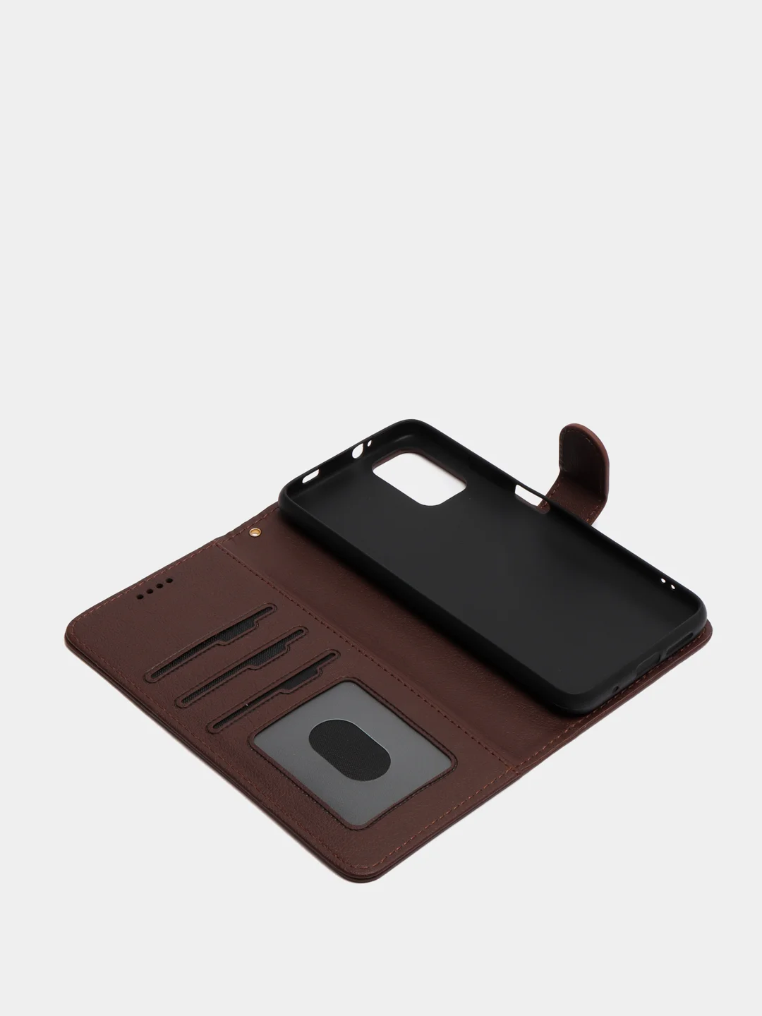 Коричневый кожаный PU чехол-книжка для Xiaomi Poco M3