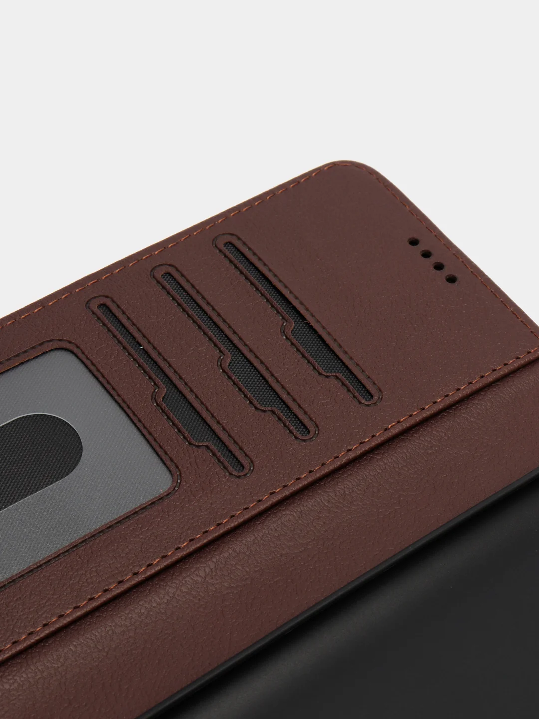 Коричневый кожаный PU чехол-книжка для Xiaomi Poco M3