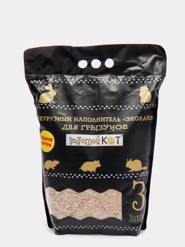 Наполнитель кукурузный "Золотой кот" для грызунов, фракция 3-6 мм, 3л
