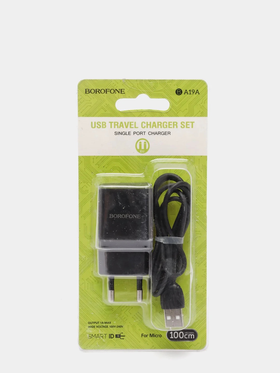 Черный сетевое зарядное устройство для micro-USB, 1USB, 1A, Borofone BA19A, компактная зарядка