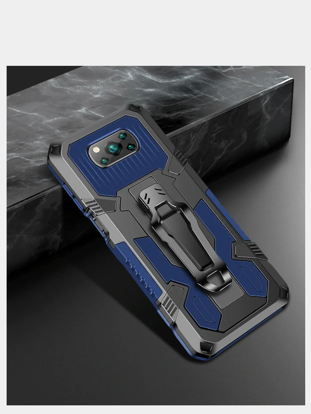 Темно-синий чехол для Xiaomi POCO X3 NFC( X3 Pro) Mecha Warrior,  автомобильный магнитный кронштейн