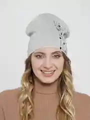 Серый шапка  женская со стразами ЛОСК