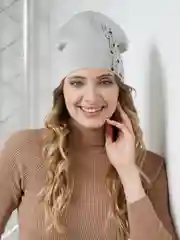 Серый шапка  женская со стразами ЛОСК