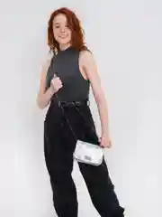 Серебряный сумка женская через плечо, на цепочке