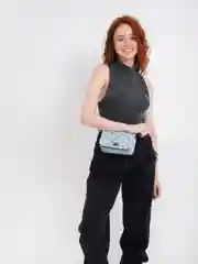 Голубой сумка женская через плечо, на цепочке