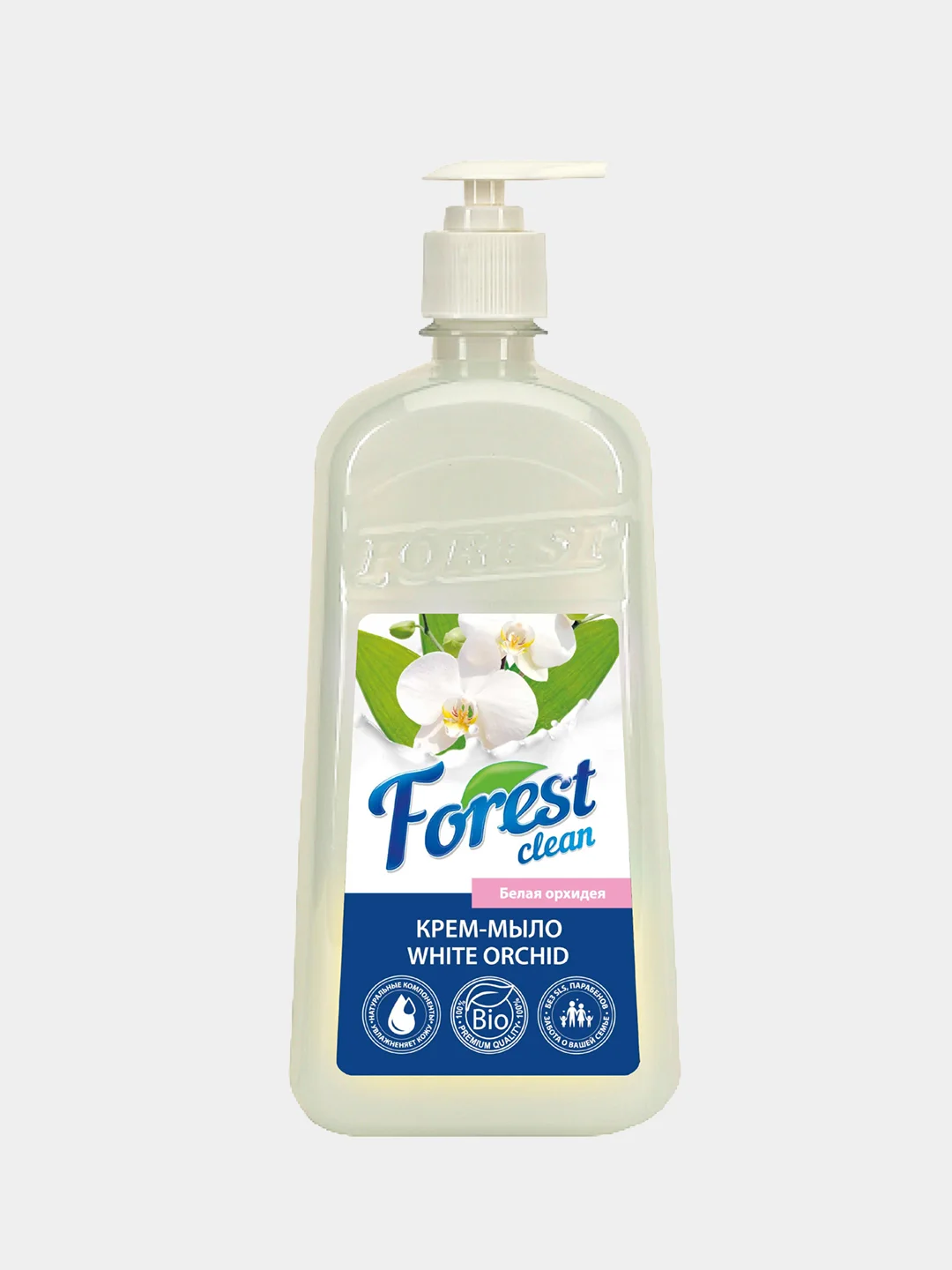 Жидкое мыло для рук, крем - мыло с дозатором Белая орхидея" Forest clean, 1 л