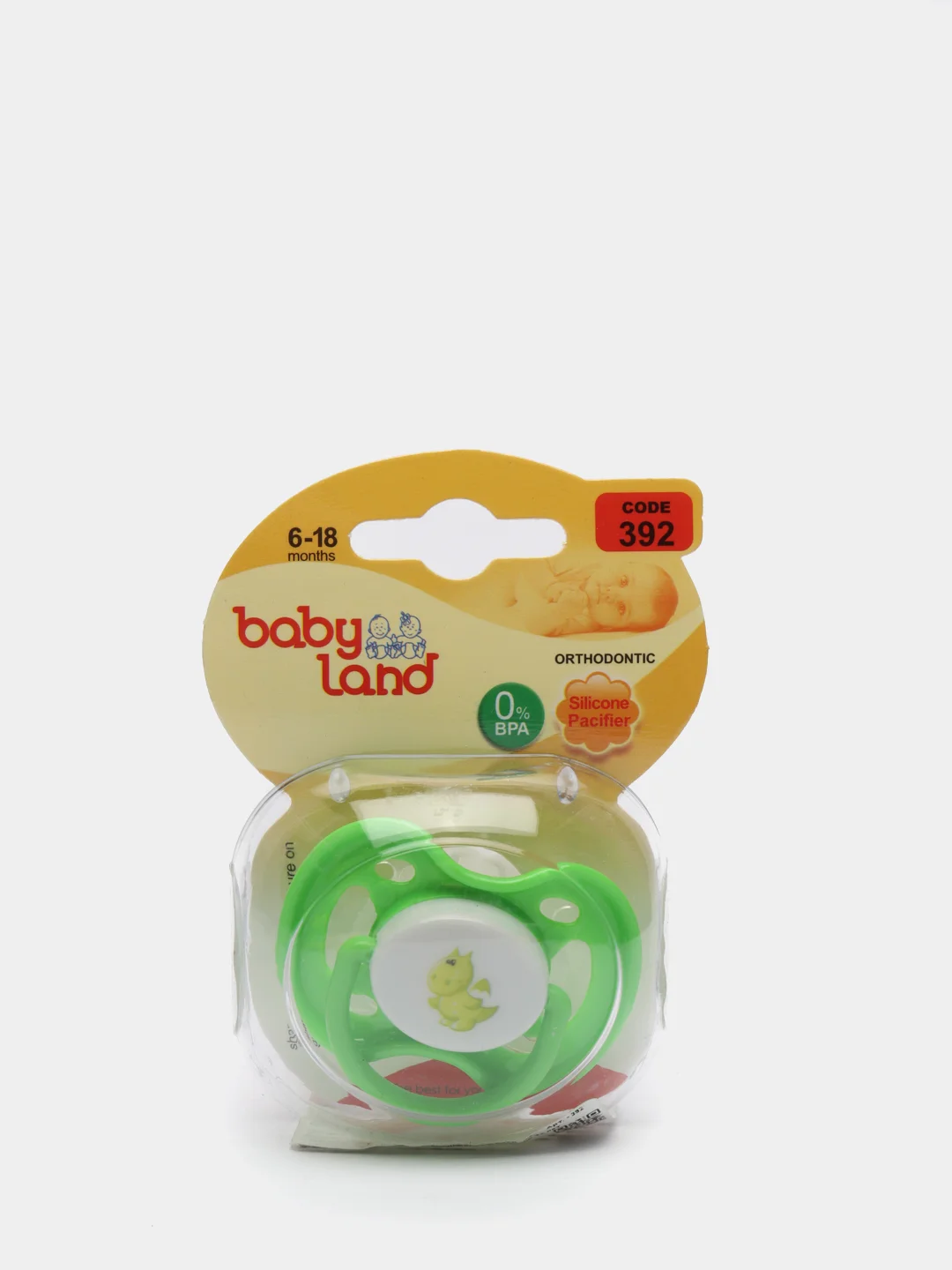 Зеленый соска-пустышка Baby Land с рисунком силиконовая ортодонтическая, 6 мес+