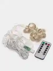 Белый гирлянда штора занавес светодиодная с пультом, с крючками, с USB  3 х 3 метра,