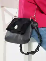 Черный женская сумка с мехом