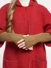 Бежевый рукава - митенки вязанные / гетры на руку / нарукавники / перчатки длинные, без пальцев