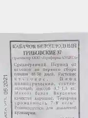 Семена Кабачок белоплодный Грибовские 37
