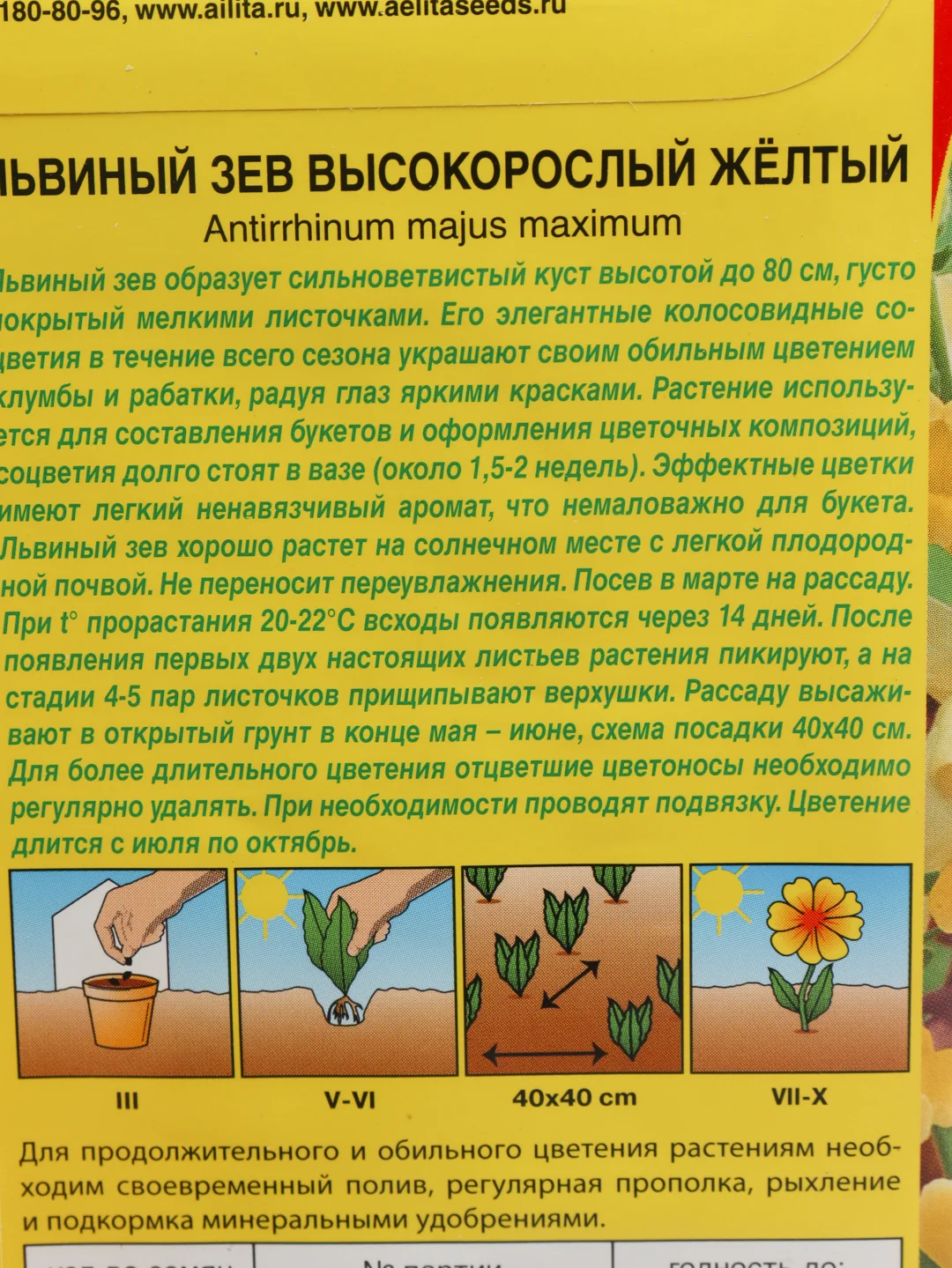 Семена Львиный зев "Высокорослый желтый" набор 1, 3, 5 уп