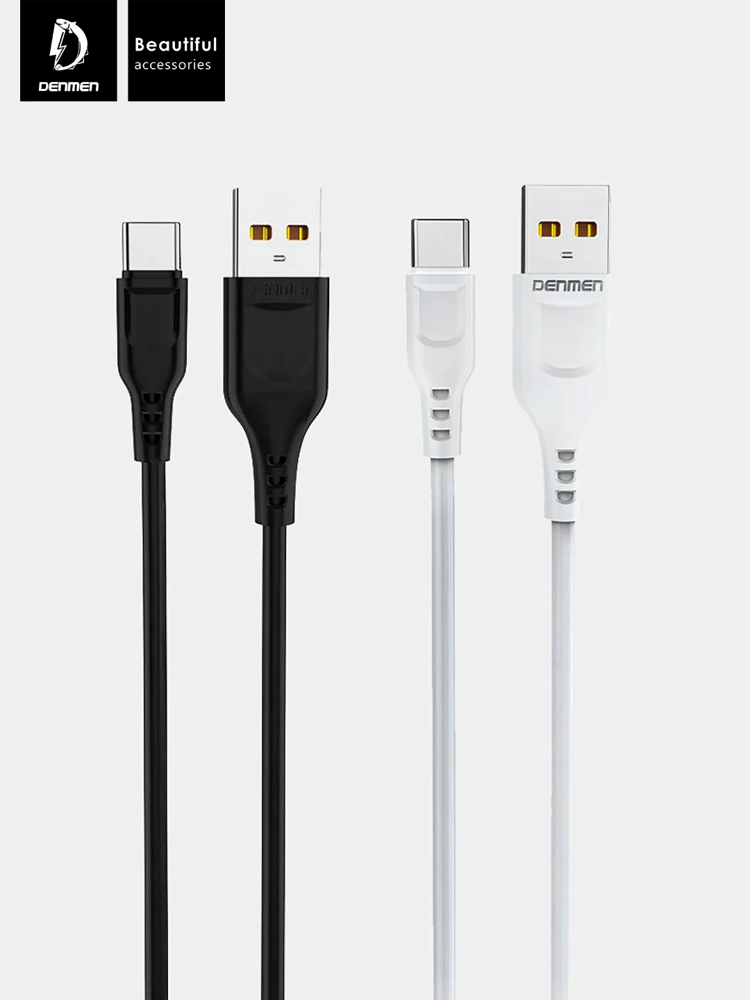 Белый кабель, Шнур, Провод, USB - Type-C, 2.4A, 1м, Denmen D01T, тайпси, тайп с, тайп си