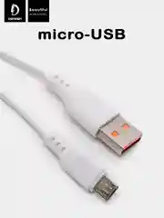 Белый кабель, Шнур, Провод, USB - microUSB, 2.4A, 1м, Denmen D01V, микро усб, микро юсб, андроид