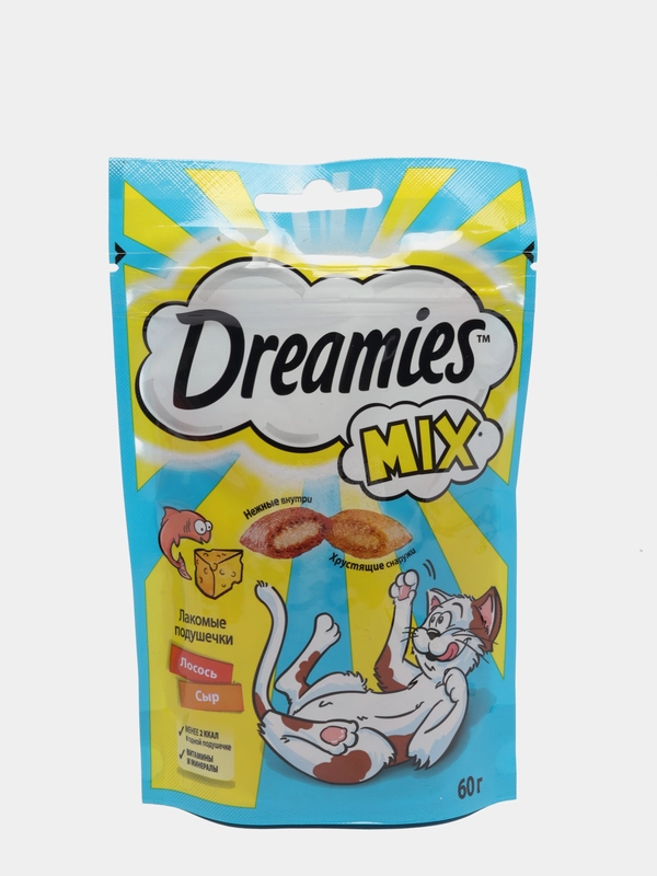 Дримс (Dreamies) лакомые подушечки для кошек с лососем и сыром, 60 гр