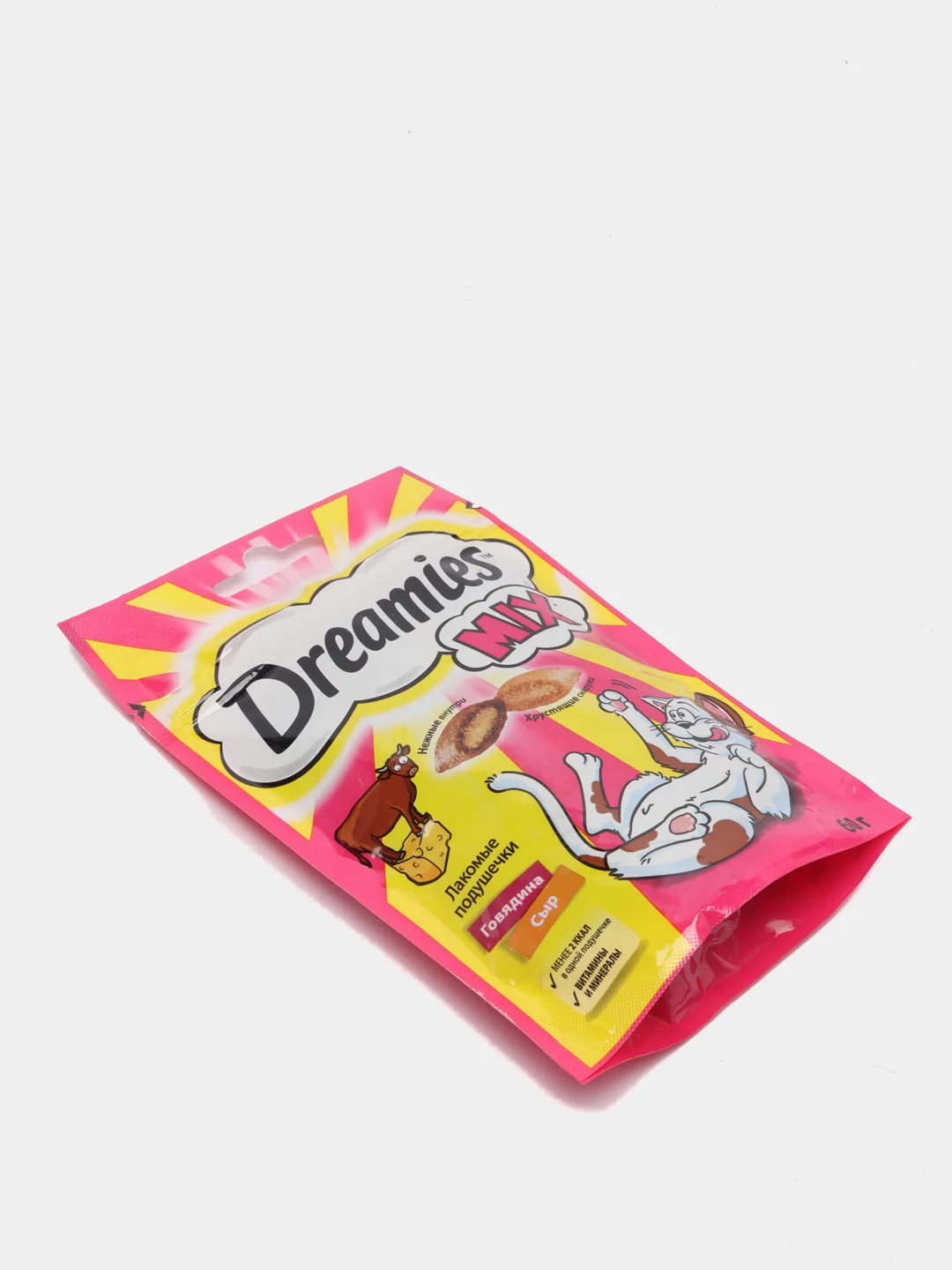 DREAMIES MIX, ЛАКОМЫЕ ПОДУШЕЧКИ С ГОВЯДИНОЙ И СЫРОМ, 60Г