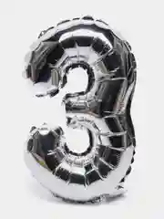 Серебряный воздушный шар "Цифра 3" 80 см, серебряный