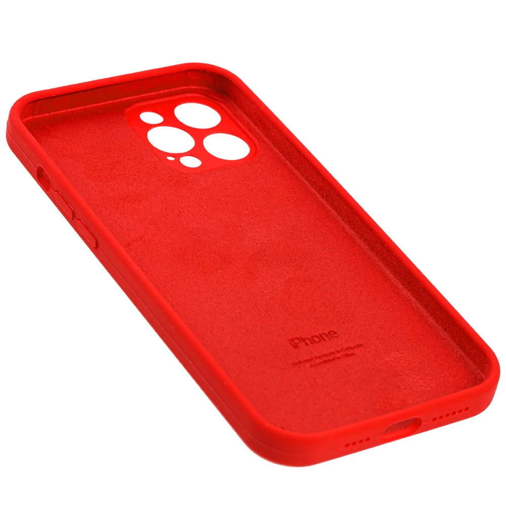 Красный силиконовый чехол iPhone 12 Pro Max, Silicone Case, с закрытым низом и защитой камеры