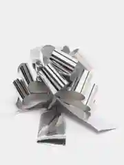 Серебряный объемный бант шар затягивающийся, d=16 см
