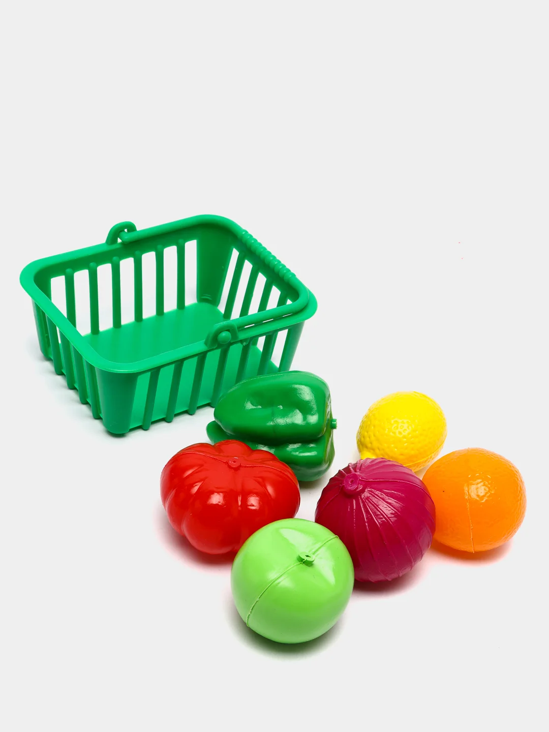 Зеленый набор игрушечных продуктов "Игрушечные фрукты и овощи в корзине"