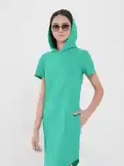 Зеленый платье женское домашнее с капюшоном,  хлопок