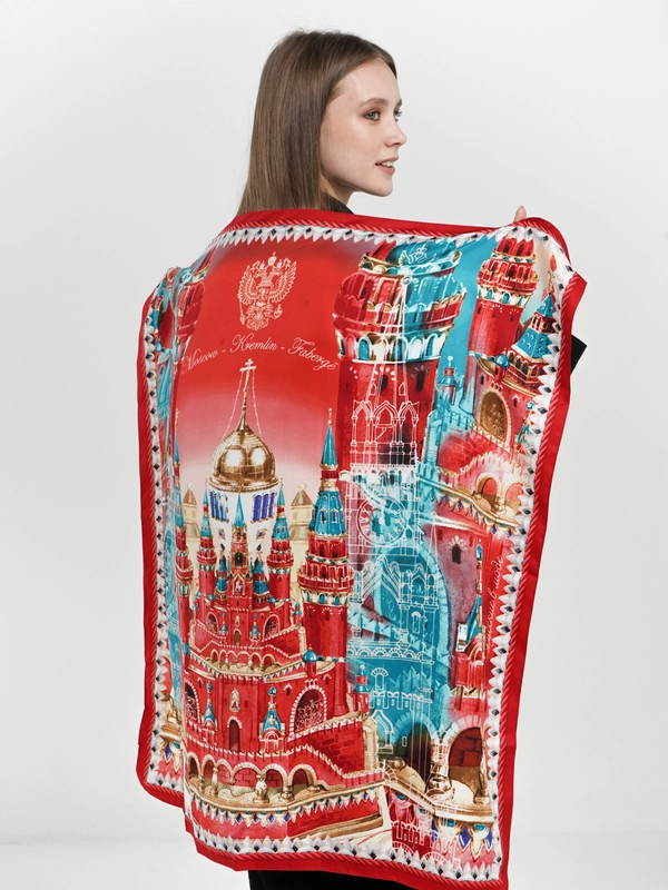 Платок "Кремль - Москва - Фаберже"