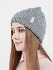 Серый шапка женская "Тыковка", вязаная, с отворотом