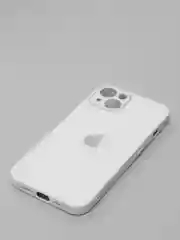 Белый чехол силиконовый со стеклянной панелью для iPhone 13