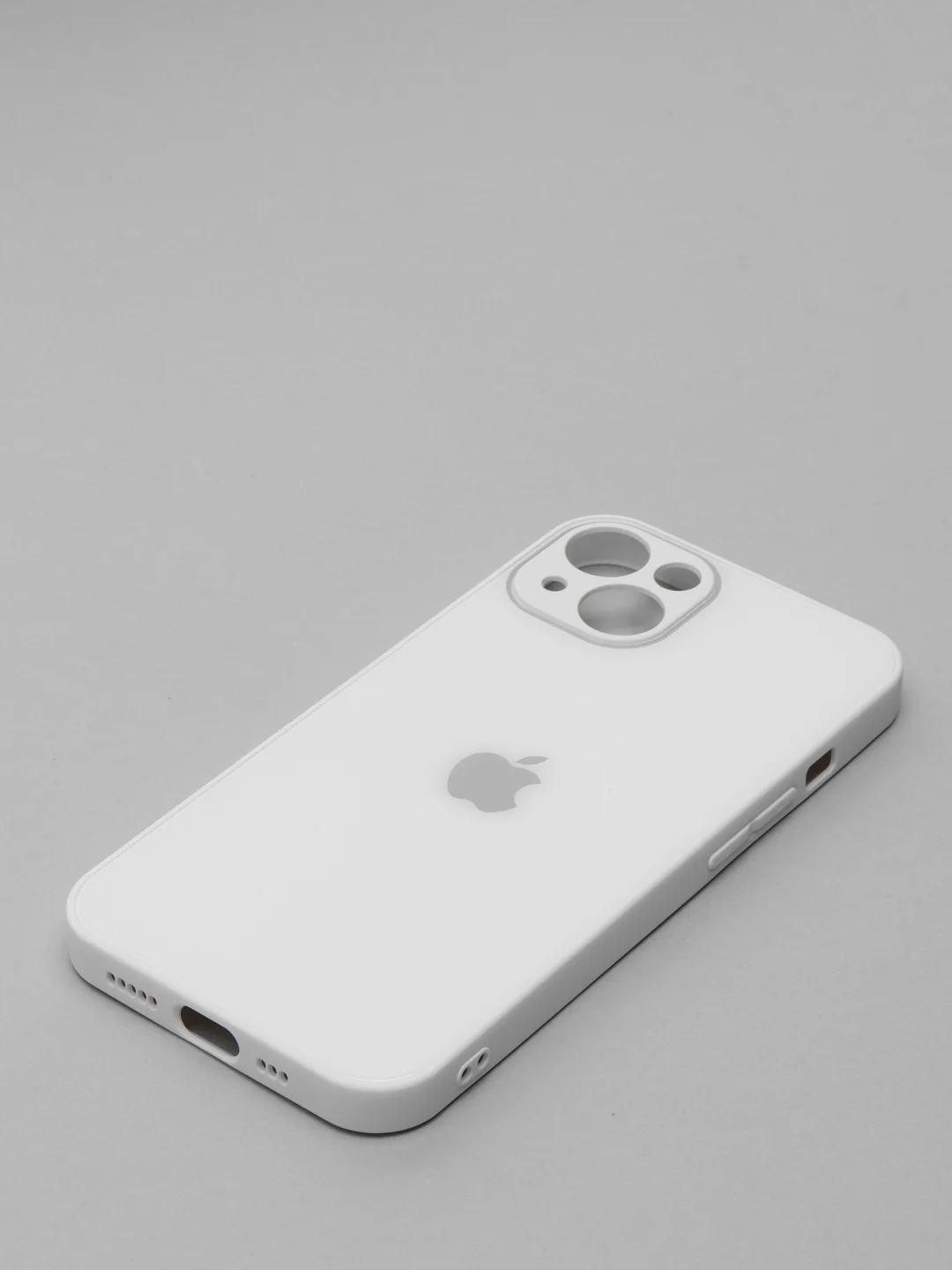 Белый чехол силиконовый со стеклянной панелью для iPhone 13