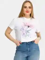 Футболка женская белая, принт цветок, хлопок