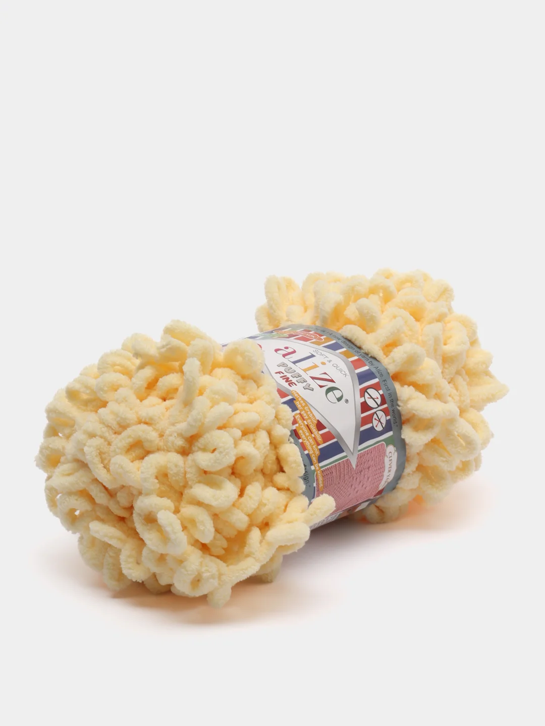 Светло-жёлтый пряжа Alize Puffy Fine, маленькие петельки, микрополиэстер, 100 г, 14 м
