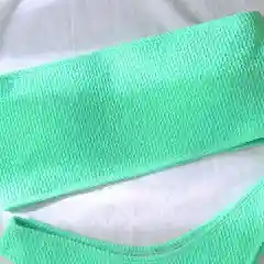 Бирюзовый женский купальник без лямок, в рубчик