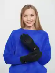 Черный женские перчатки с меховым подкладом и сенсорным пальцем
