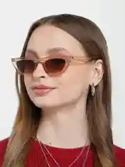 Бежевый солнцезащитные очки женские, вытянутая форма