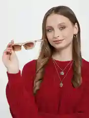 Бежевый солнцезащитные очки женские, вытянутая форма
