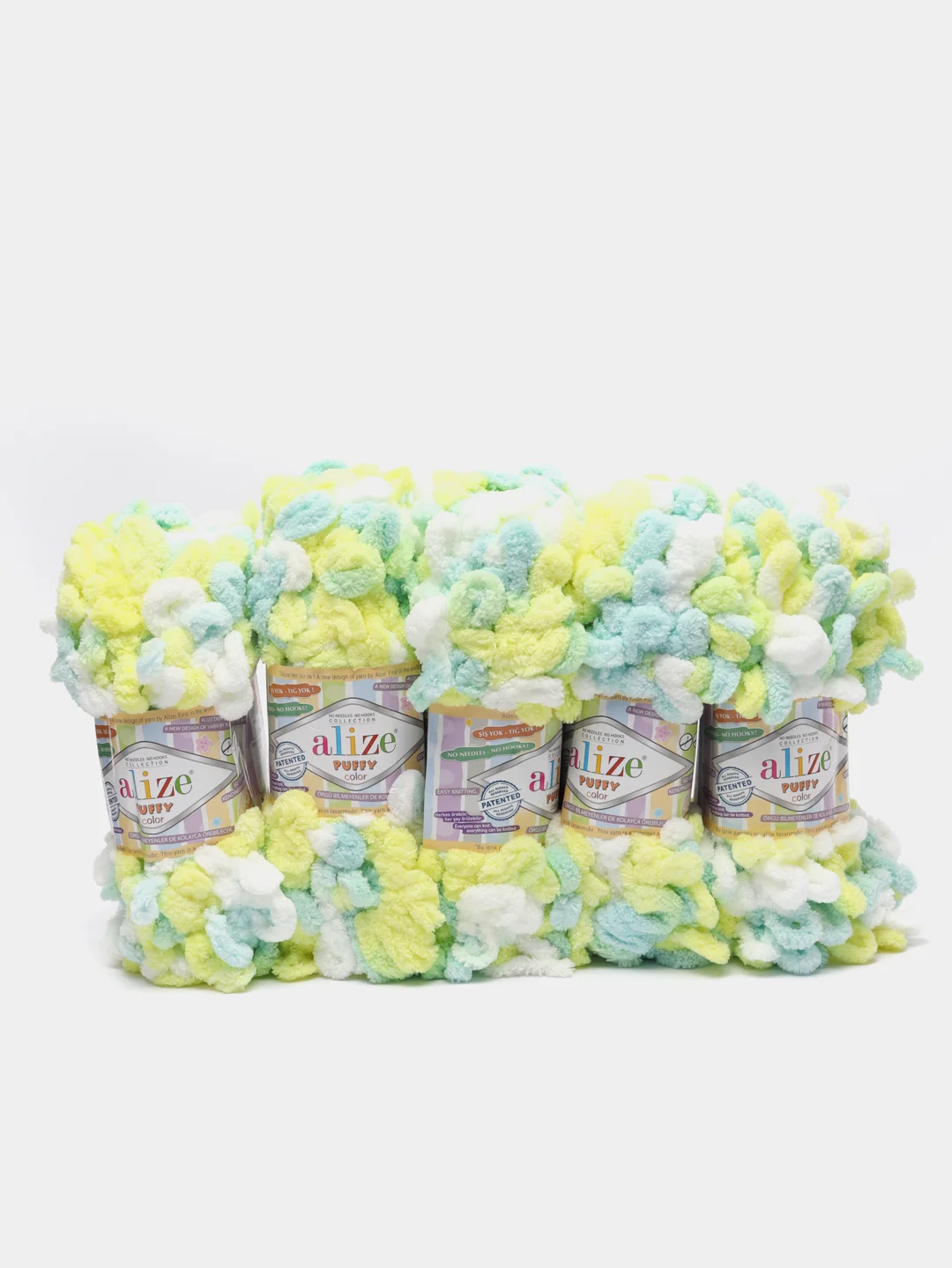 Желтый пряжа Alize Puffy Color, петельки, 5 штук, микрополиэстер
