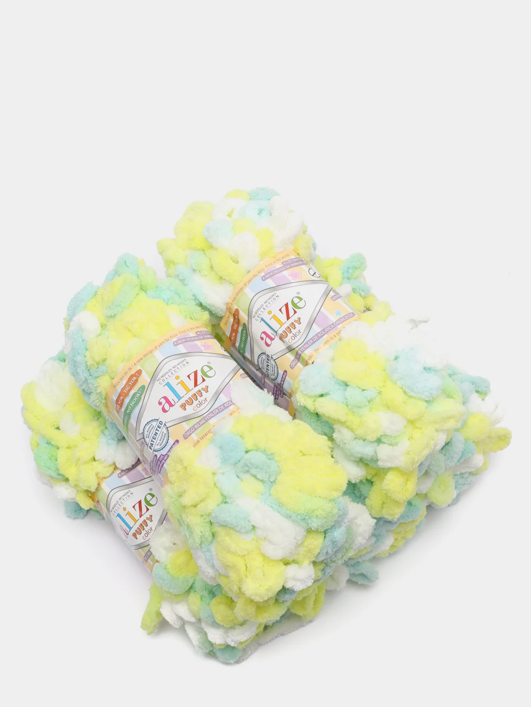 Желтый пряжа Alize Puffy Color, петельки, 5 штук, микрополиэстер