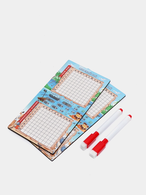Настольная игра морской бой "Тихие воды", 2 стираемых маркера, 2 игровых поля