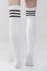 Белый женские высокие хлопковые классические гольфы, с полосками