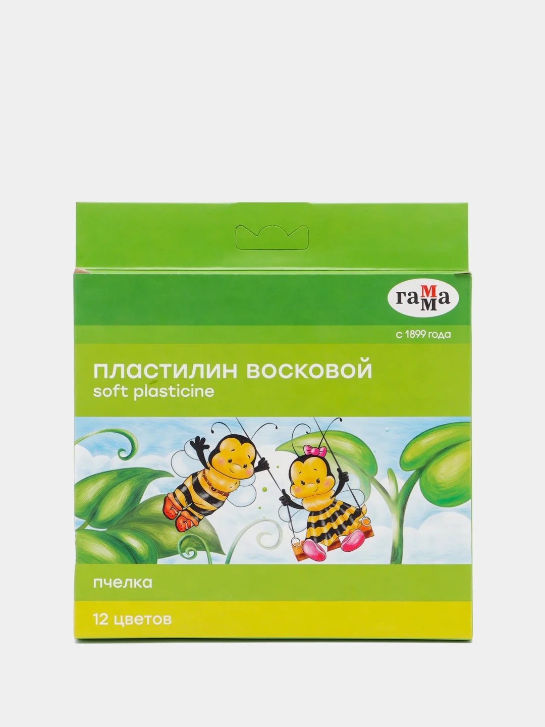 Пластилин Гамма "Пчелка", 12 цветов, восковой, со стеком, картон, европодвес