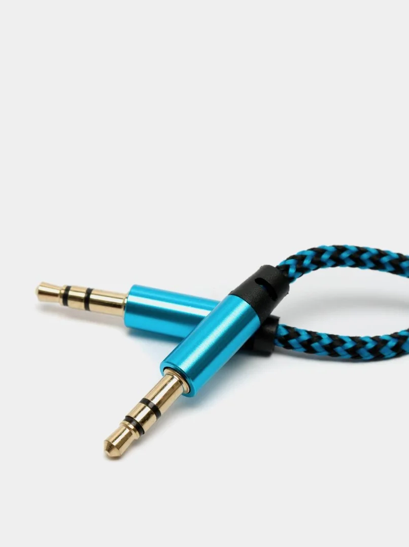 Зеленый кабель AUX Jack3.5-Jack3.5, тканевый аудио кабель нейлоновый аукс, 1 метр