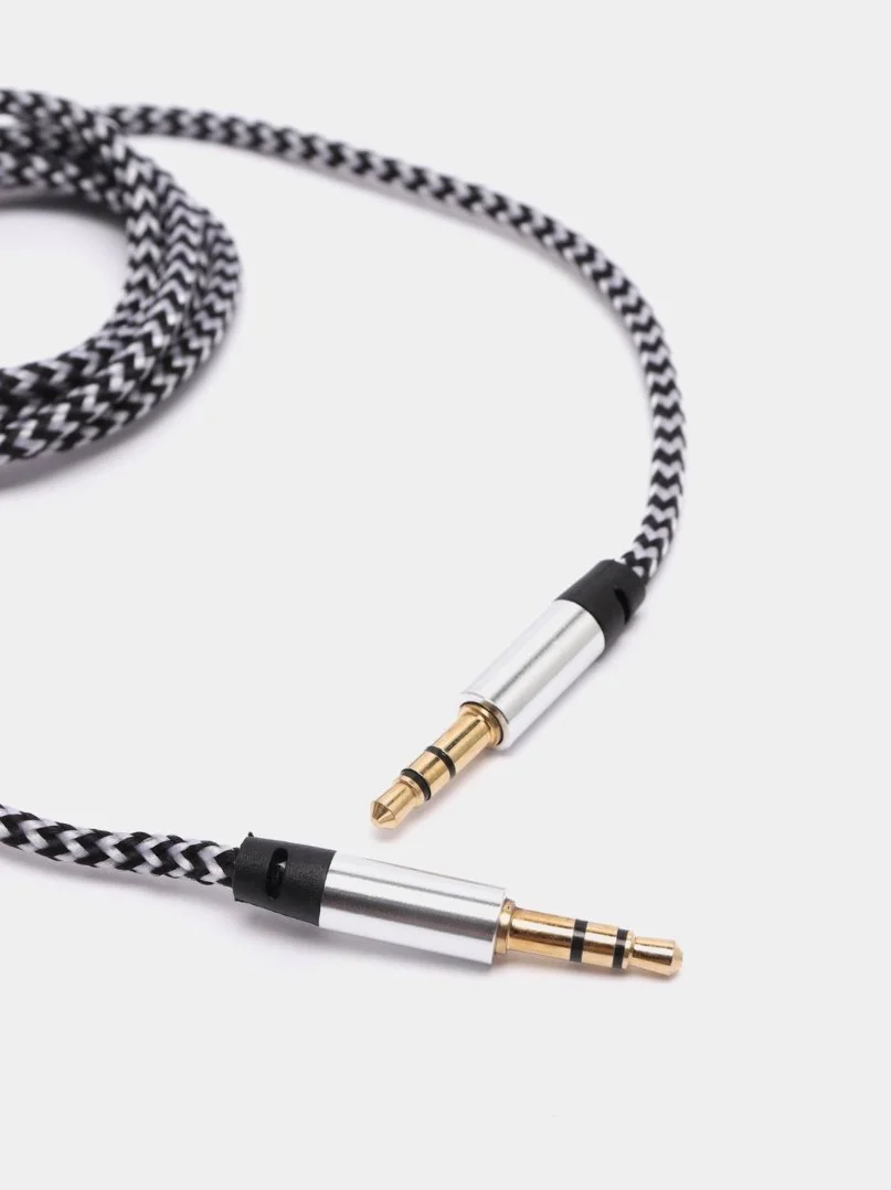 Зеленый кабель AUX Jack3.5-Jack3.5, тканевый аудио кабель нейлоновый аукс, 1 метр