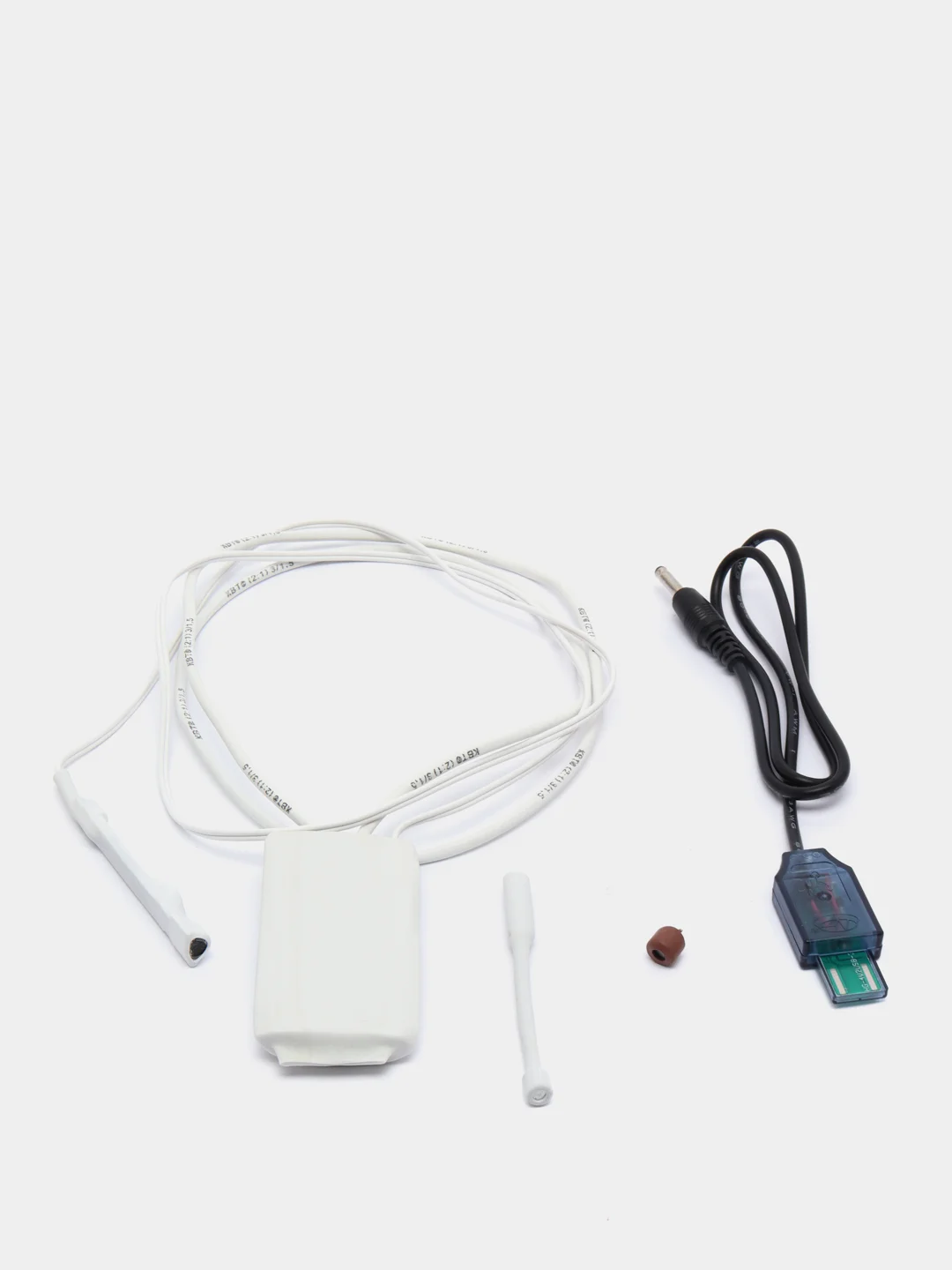Белый микронаушник Bluetooth магнитный усиленный на аккумуляторе с кнопкой-пищалкой