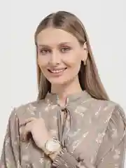 Золотой женский подарочный набор: наручные часы с браслетом