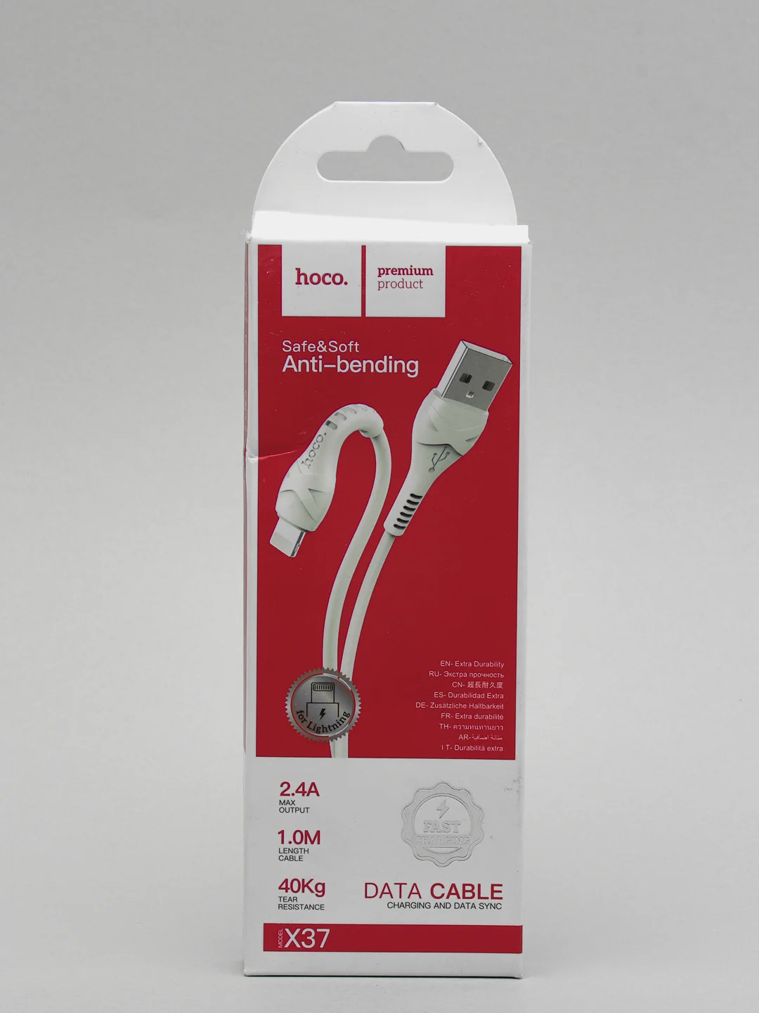Белый кабель зарядный HOCO X37 Lightning для Apple iPhone, до 2.4А, 1 м