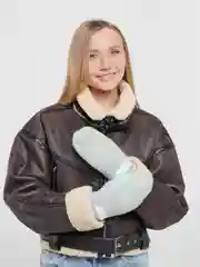 Бежевый женские варежки с мехом